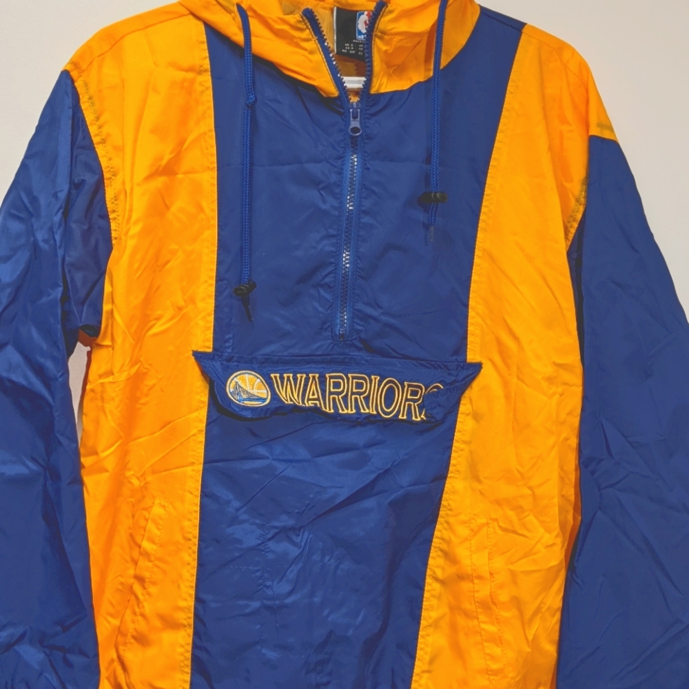 Warriors 1/2 zip hooded pullover windbreaker, small